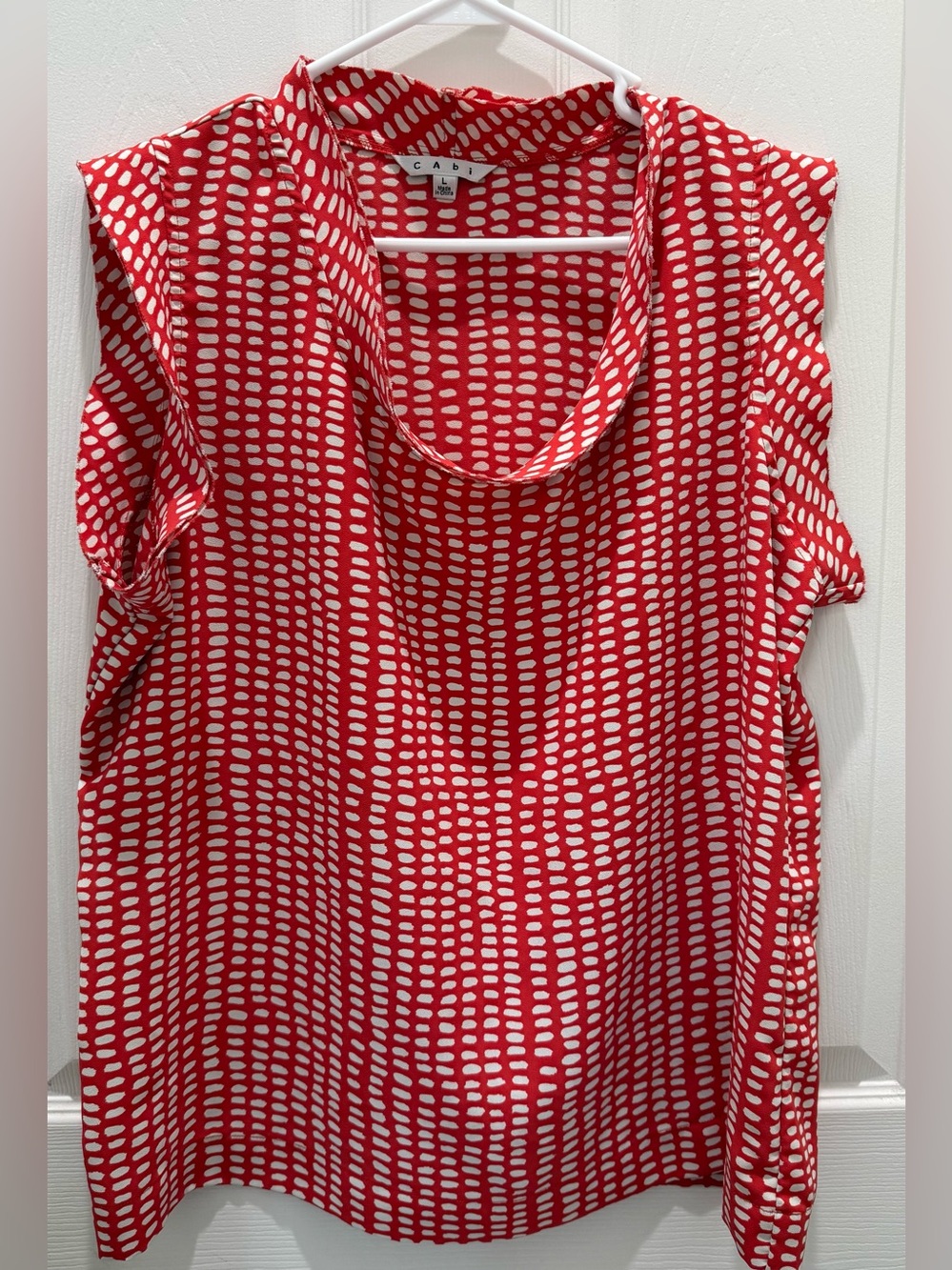 CAbi Red and White Sleeveless Dot-Print Shell Top Large